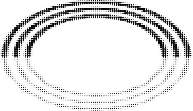 Three concentric oval rings formed by black halftone dots with varying density on a plain white background for
