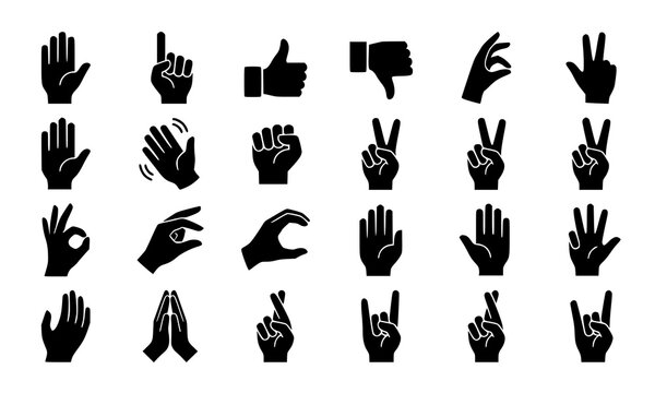 Hand gestures and sign language silhouette vector icon set