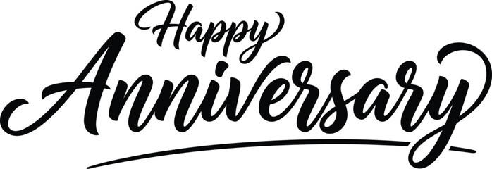 Naklejka premium Elegant black cursive text happy anniversary isolated on transparent background silhouette