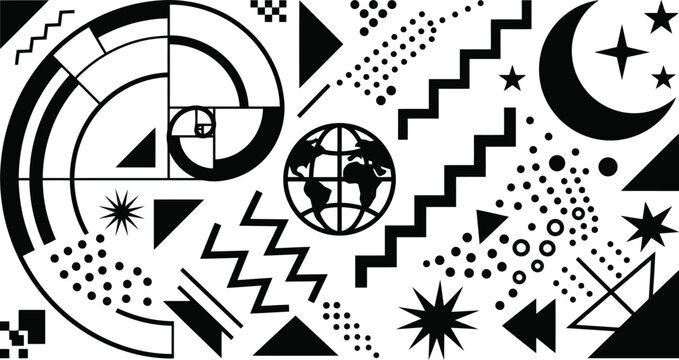 Abstract geometric pattern with memphis style elements