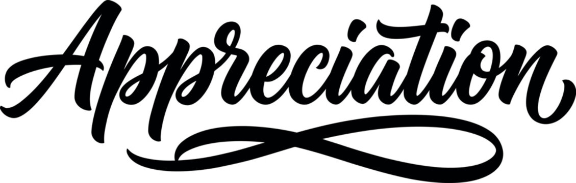Elegant black ink brush lettering featuring the word appreciation as a creative example of artistic decorative modern calligraphy typography