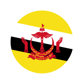 Brunei flag round icon. Circular button with official national flag of Brunei Darussalam. Flat vector illustration isolated on transparent background