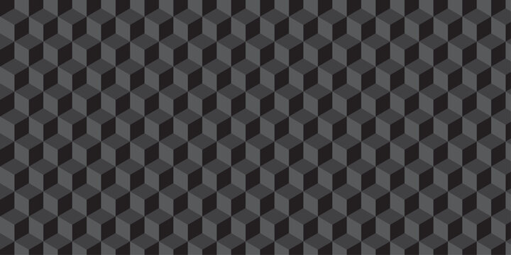 Black cube seamless creative cubes decoration triangle wall and wallpaper textile vector square tile, mosaic endless repeat hexagon block texture background.