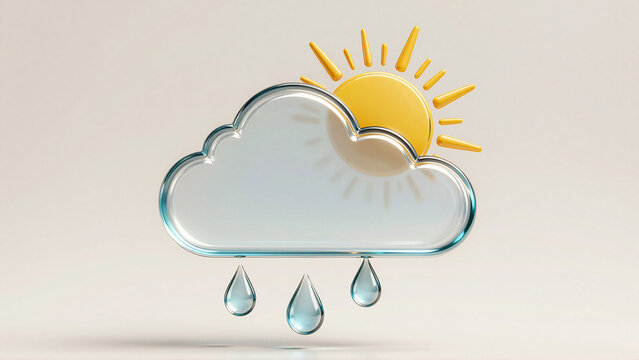 Weather Forecast Cloud with Sun and Raindrops