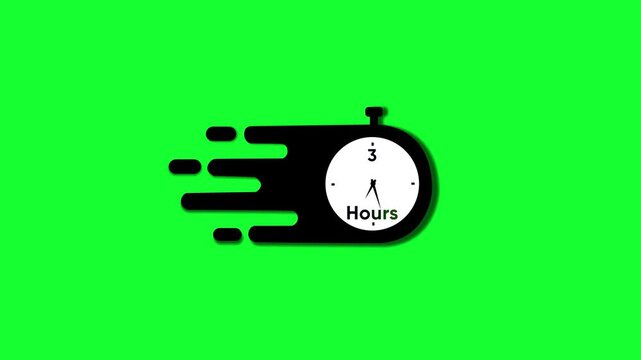 3 hours countdown timer motion with speed effect on green screen clock