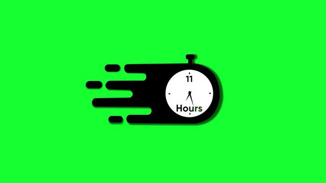 Fast-paced stopwatch animation with 11 hours countdown on green screen timer clock