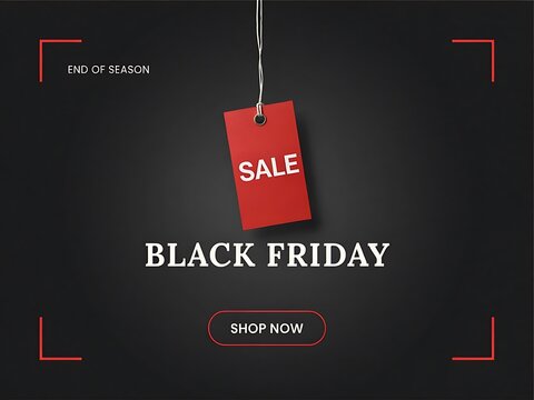 Promotional image for Black Friday sales showcasing a red price tag sale announcement on a dark background inviting shoppers to explore seasonal discounts and offers