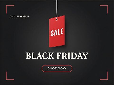 Red sale tag for Black Friday shopping event promoting end of season discounts with bold text and simple design for marketing and advertising