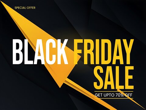 Promotional Black Friday Sale Banner Featuring Dynamic Design Elements and Attractive Color Scheme for Marketing Promotions and Seasonal Discounts
