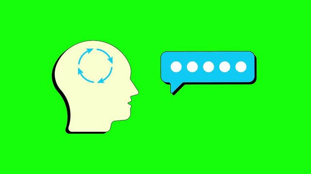 Human Head Silhouette with Speech Bubble in Green Background.