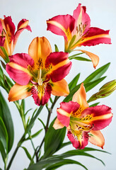 Fototapeta premium Alstroemeria flowers with vibrant pink orange and yellow petals a symbol of friendship and devotion on a light background