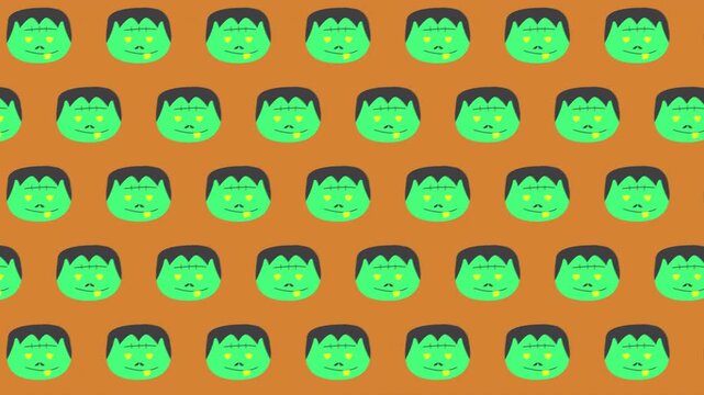 Cartoon Frankenstein Head Seamless Pattern Halloween Background