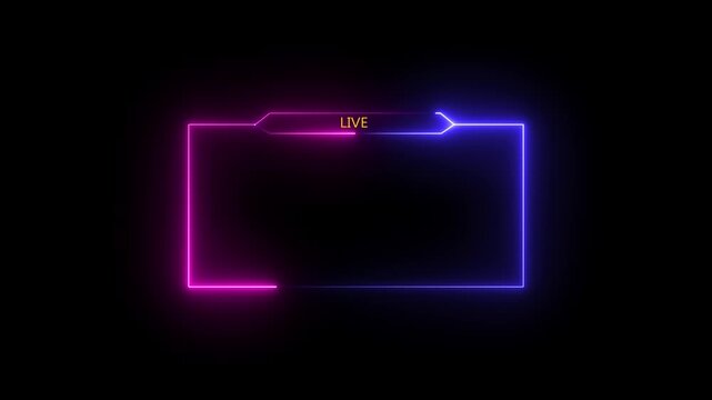 live neon text frame animation box frame neon green frame live game live Stream overlay animation for live video Titles 4k. neon text frame animation box