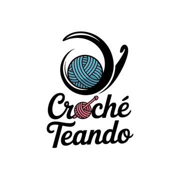 Artistic crochet logo design featuring yarn ball and slanted hook with royalty free stock photos premium quality