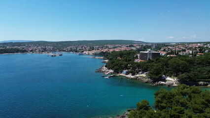 Fototapeta premium Aerial view of a turquoise bay on Krk Island, Croatia