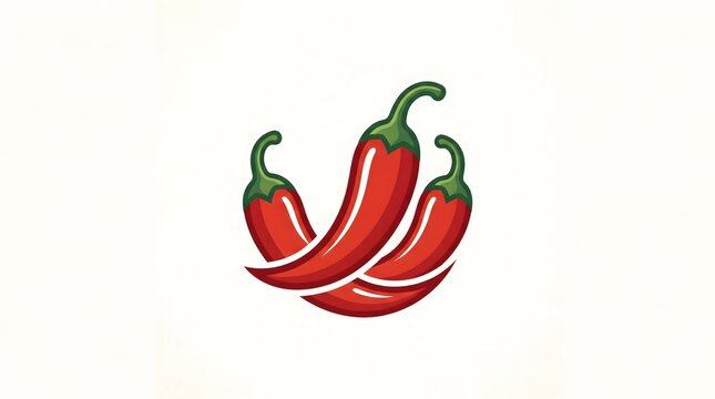 Vector illustration of three fresh red chili peppers with green stems bundled together, isolated on a white background