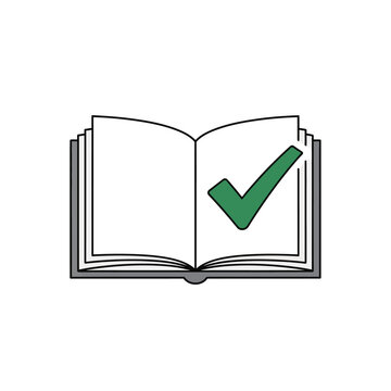Open book icon with green checkmark on white background