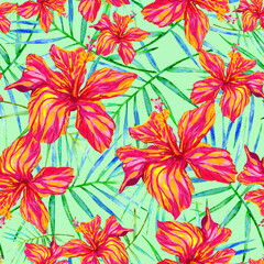 Loud Hawaiian flowers seamless tropical print © AineGing