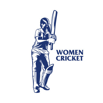 Female Cricket Batsman Vector Illustration Logo. Silhouette design is perfect for sports mascots, cricket team logos, athletic apparel, training facility branding