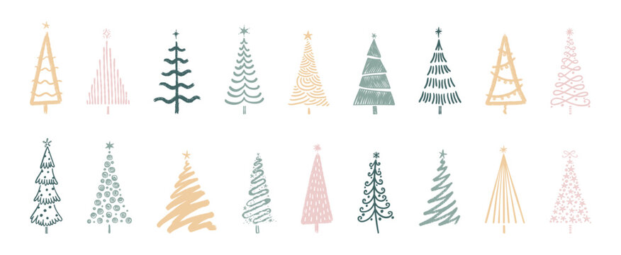 Fun hand drawn Christmas Trees, lovely seasonal element - vector design