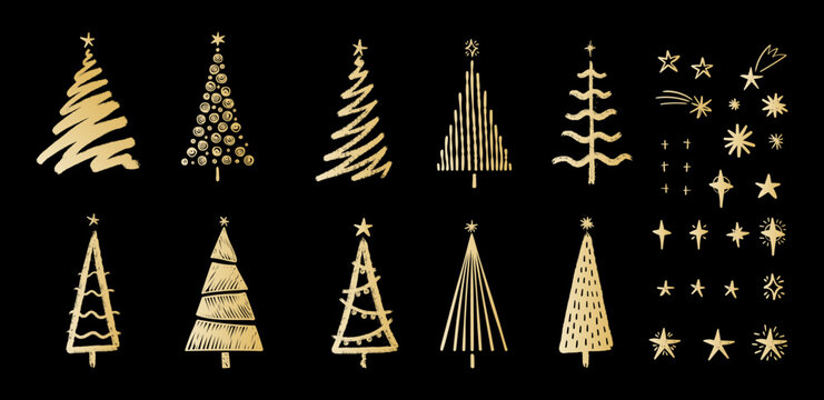 Fun hand drawn Christmas Trees, lovely seasonal element - vector design