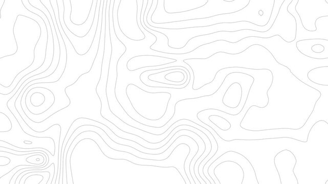 Animated white topographic contour map, Smooth wave motion and moving terrain lines. Seamless 4K loop of abstract topographic contour map