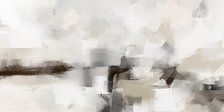 Atmospheric modern abstract landscape painting with soft horizon and layered composition