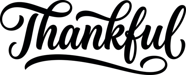 Elegant black calligraphy typography design featuring the word thankful written in a beautiful flowing script style on white background © MohammadNazrul