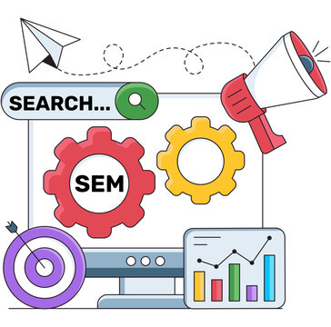 Conceptual flat design illustration of search engine marketing 

