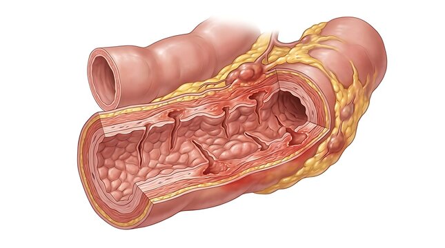Cross section of the large intestine showing diverticulosis