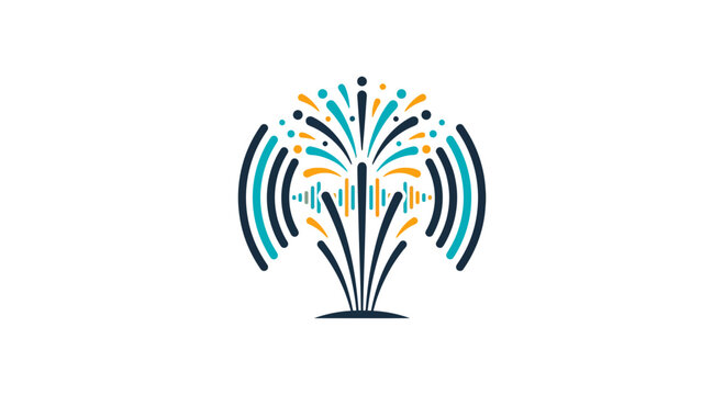 Creative abstract logo design combining audio frequencies and firework fountain splash element