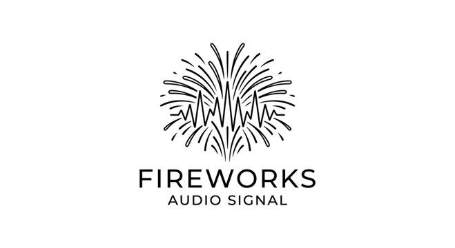 Minimalist line art logo of firework burst and sound frequency wave