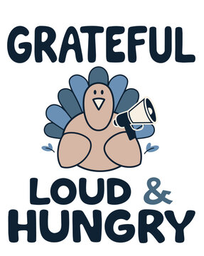 Grateful Turkey With Megaphone And Festive Bold Lettering