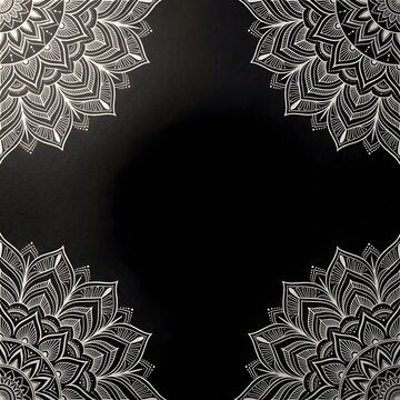 White Mandala Corner Borders on Elegant Black Background