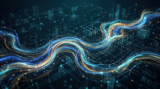 Digital Data Streams and Network Technology Visualization with Bright Light Trails