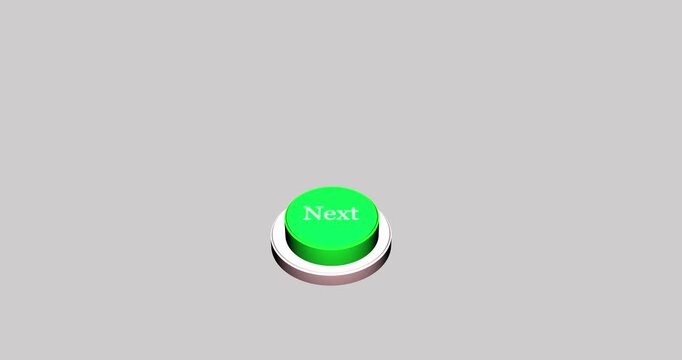 Pressing 3D next button animation. With next button text being pressed down on a transparent background pressing next button high quality 4k footage animation