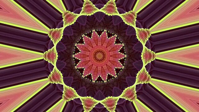Multi layered leaf kaleidoscope mandala animation in earthy brown green tones
