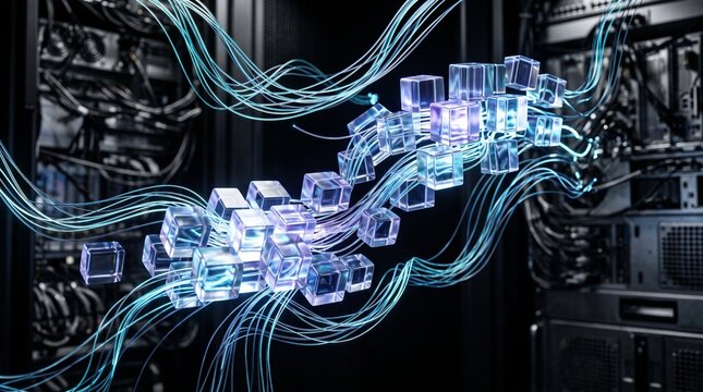 Dynamic Flow of Digital Data Cubes in a Secure Server Rack Environment.