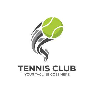 This vibrant logo for a tennis club features a stylized tennis ball in motion, symbolizing energy and enthusiasm, perfect for attracting sports enthusiasts.