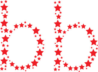 Vibrant red letter b typography created with many various sized star shapes forming a clean vector graphic on transparent background © Hamza