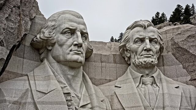 Mount Rushmore national memorial in South Dakota with sculpted portraits of presidents zoom.