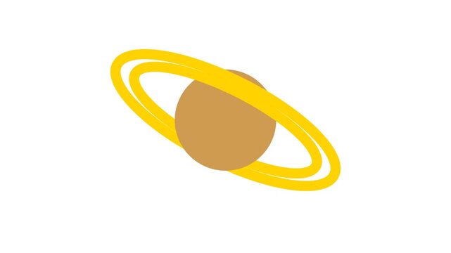 Minimalist 2D Cartoon Saturn Planet Animation with Smooth Rotation and Distinctive Ring System, Symbol of Space, Astronomy, Universe, Galaxy and Solar System Theme, Simple Flat Style Graphic