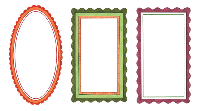 Decorative postage stamp frames. Set of vintage scalloped borders for creative design transparent background