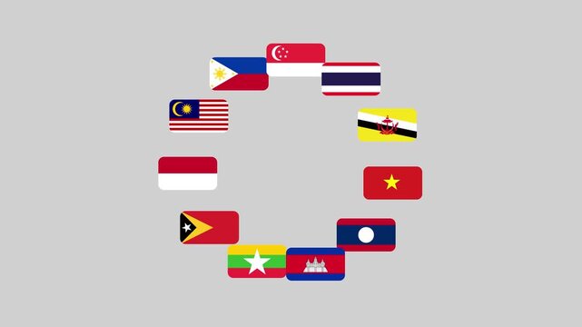 ASEAN Countries Flags Animation Waving Seamless Loop