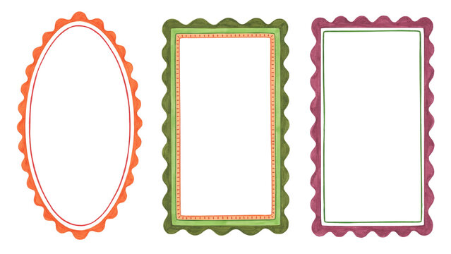 Decorative scalloped frames set. Isolated vintage border collection for creative design transparent background