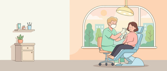 Fototapeta premium Dentist examining young girl patient in modern dental clinic.
