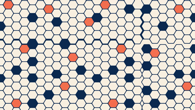 Hexagonal pattern with alternating dark blue and coral colored shapes a seamless vector illustration hexagons honeycomb tessellation geometric
