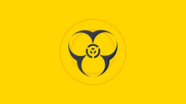 Biohazard Symbol with Standard Triangular Shape and Clear Markings, Placed on Bright Yellow Warning Background, Representing Danger, Toxic Materials, Health Risk and Hazardous Substances