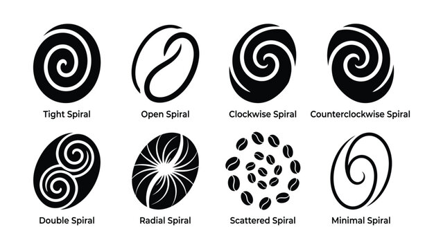 Spiral shapes and patterns design elements collection for graphic design