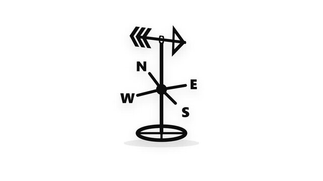 Animated Minimalist Weather Vane Icon Rotating Freely with Direction Indicators, Climate and Outdoor Environment, Motion Graphic on White Background